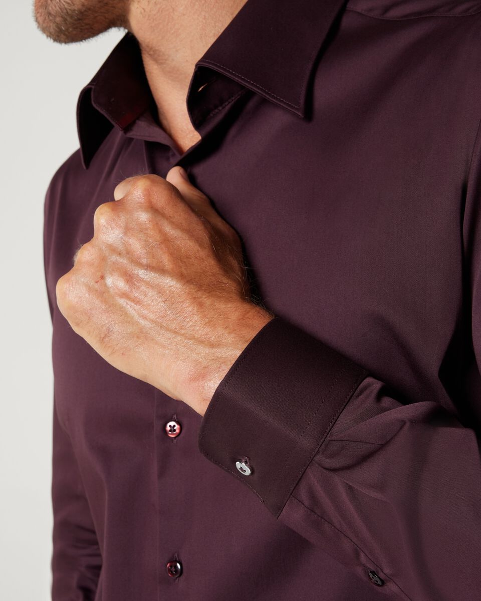 Dark Burgundy Regular Sateen Long Sleeve Shirt